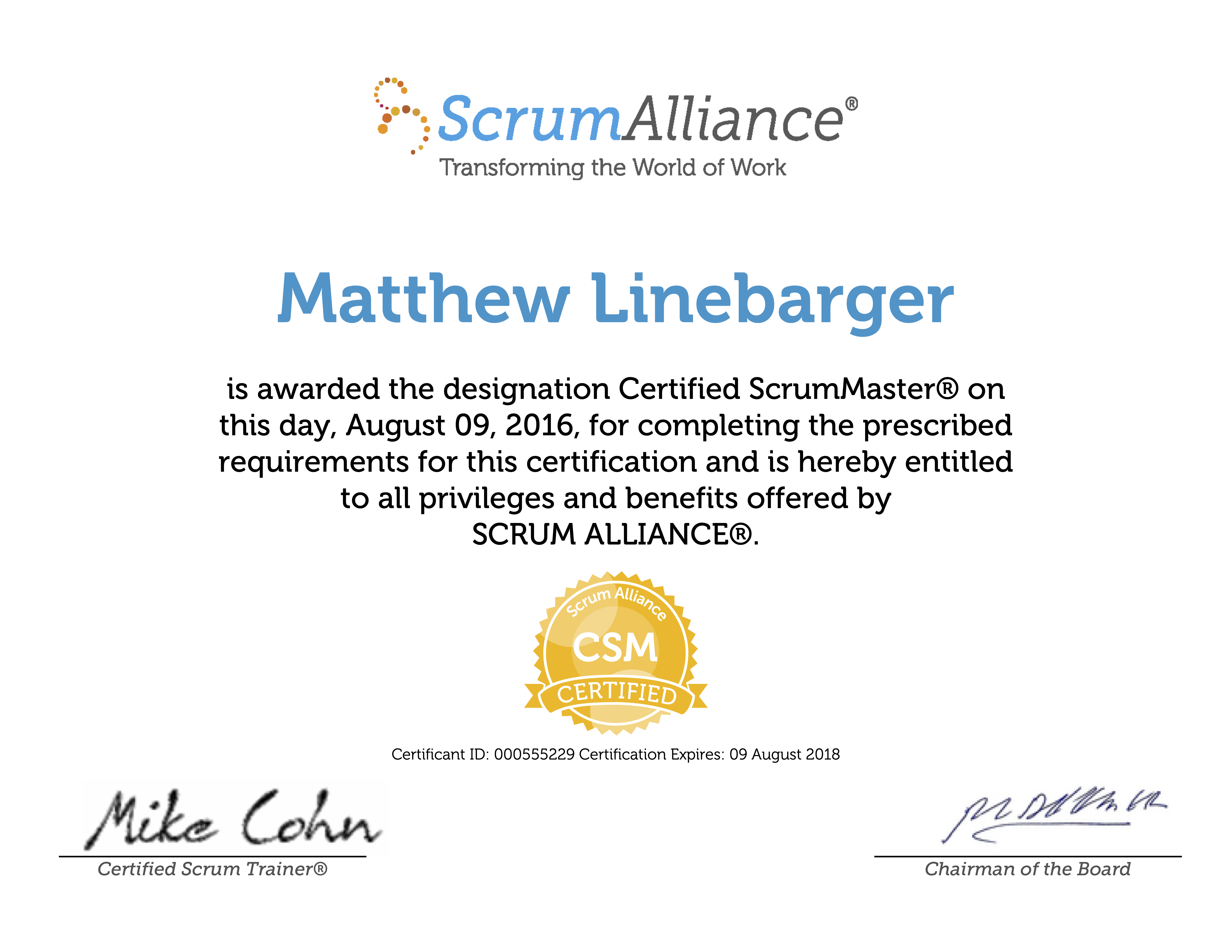 Scrum Alliance - Certified ScrumMaster